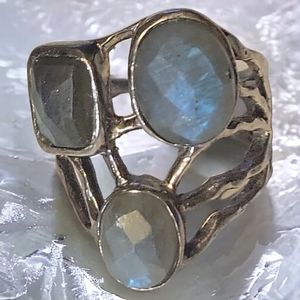 Artistic Hand Crafted 3 Labradorite Precious Gemstones In Sterling Silver 925